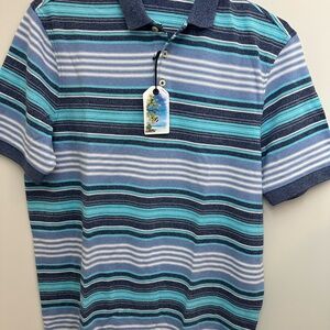 Daniel Cremieux Teal and Navy Striped Polo Shirt